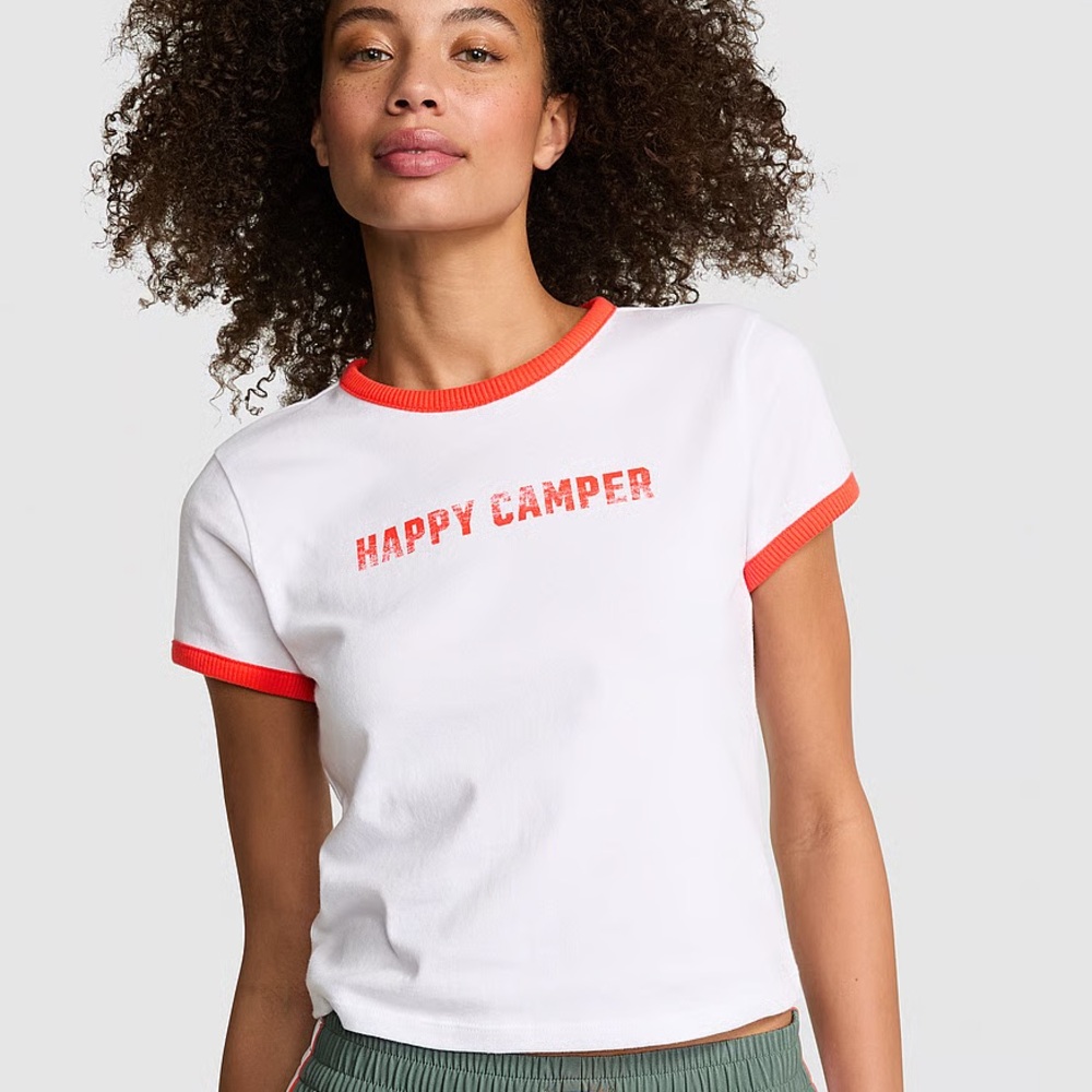 PINK Victoria’s Secret Retro Happy Camper Ringer Cotton Tee